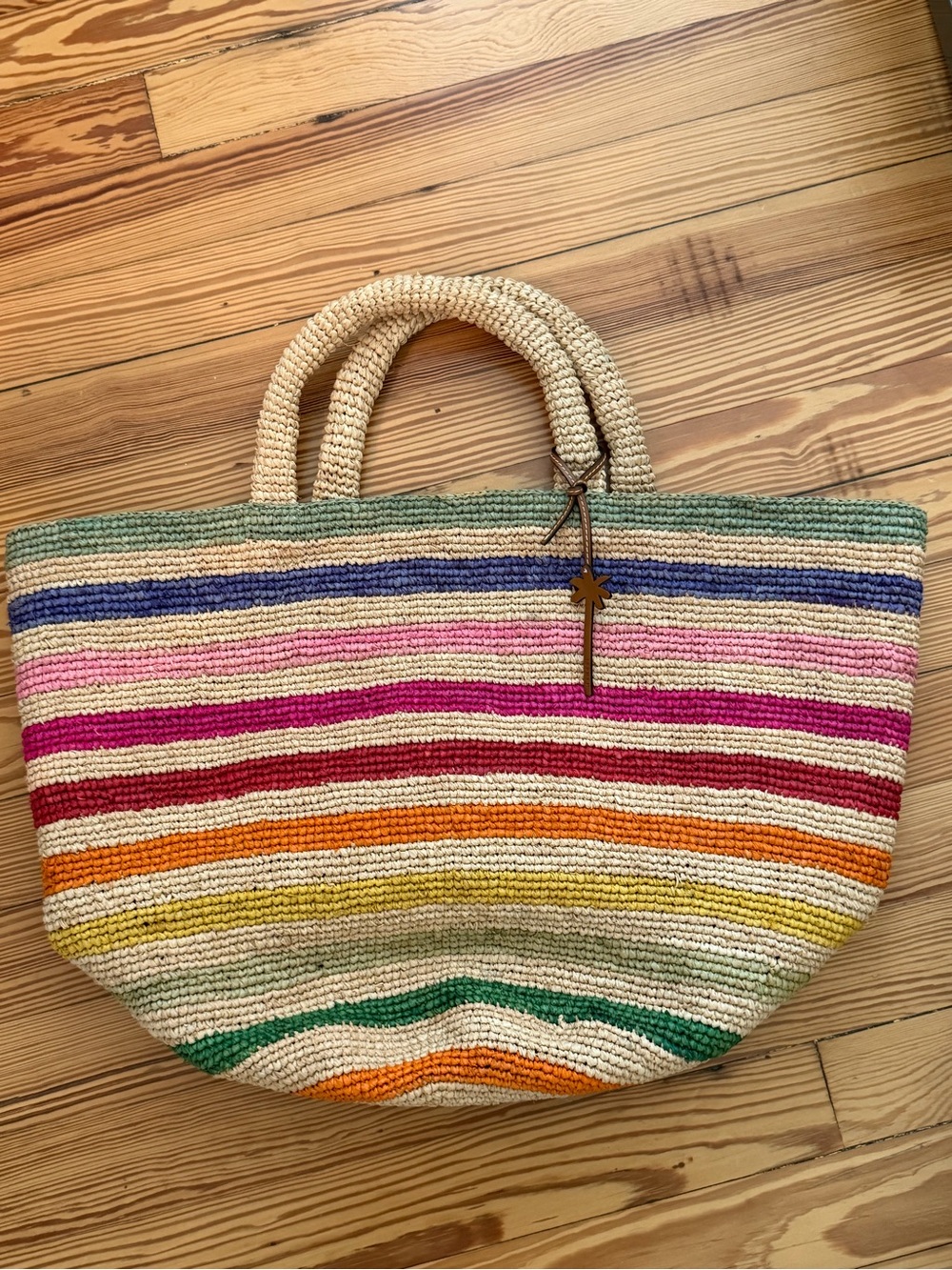 Striped Multicolor Straw Tote Bag with Braided Handles
